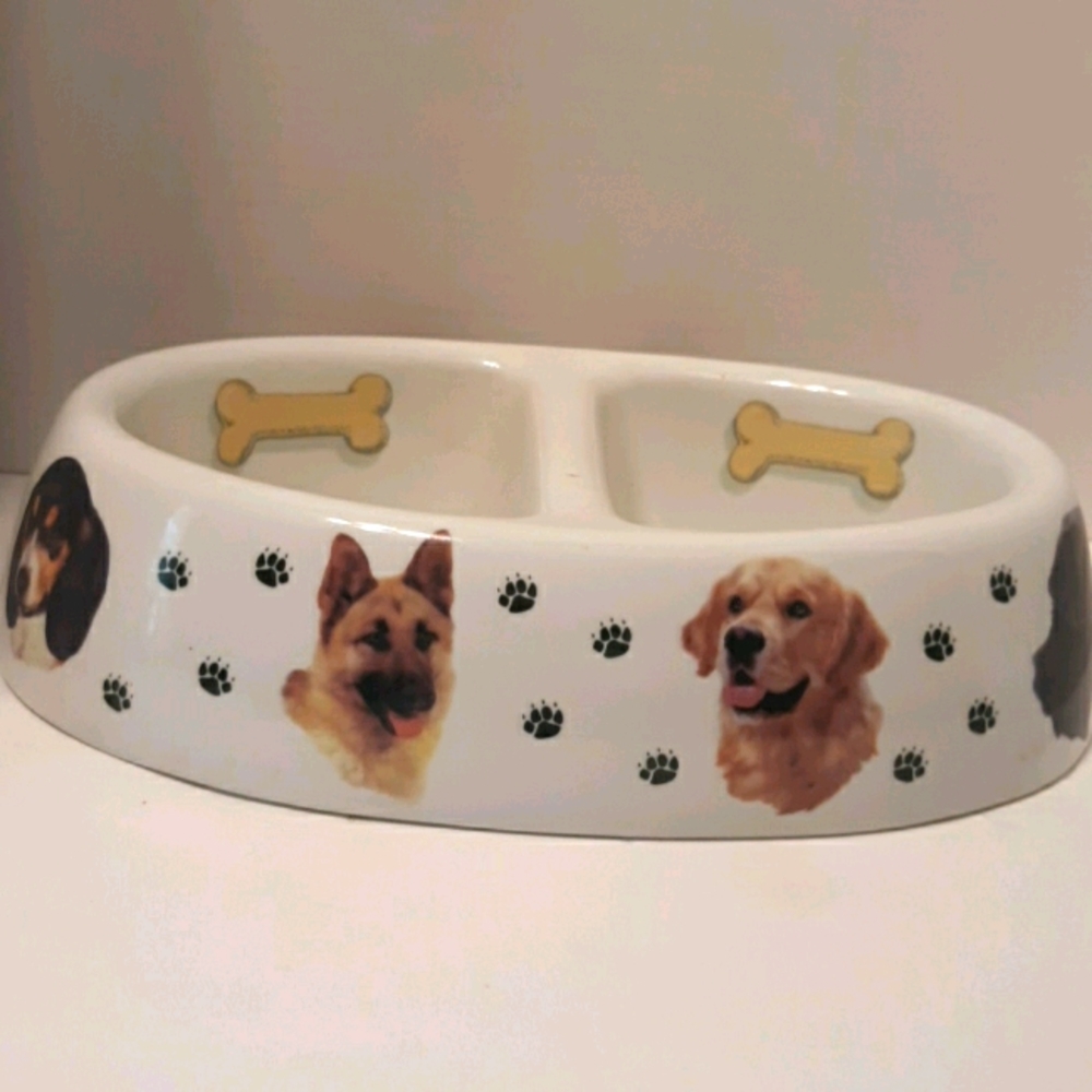 Dog Bowl Stoneware Ceramic Cute Bones ,Paw Prints